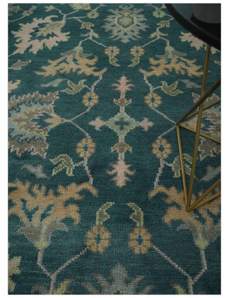 Teal, Gray and Beige Hand Knotted Traditional Oushak Custom Made wool Area Rug