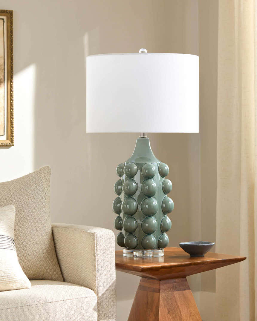 Dark Gray Modern Table Lamp with linen details for bedside or console tables