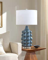 Aqua Blue Modern Table Lamp with linen details for bedside or console tables