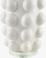 White Modern Table Lamp with linen details for bedside or console tables