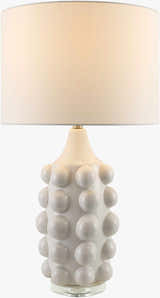 White Modern Table Lamp with linen details for bedside or console tables