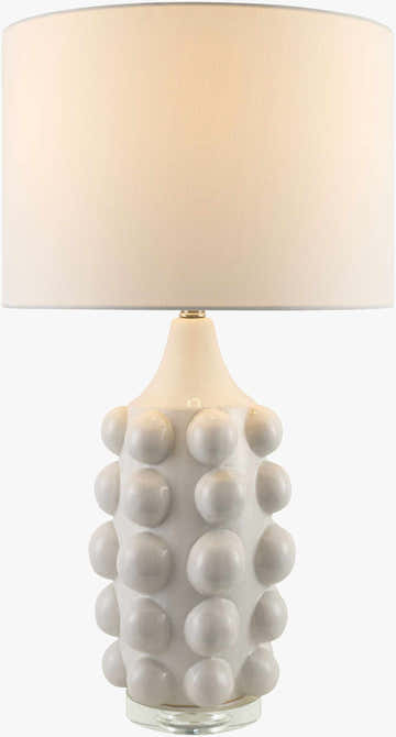 White Modern Table Lamp with linen details for bedside or console tables