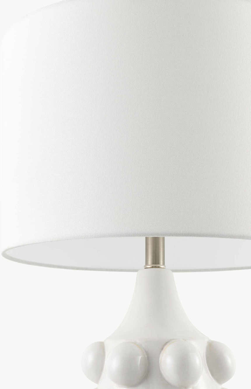 White Modern Table Lamp with linen details for bedside or console tables