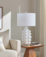 White Modern Table Lamp with linen details for bedside or console tables