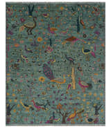 The Jungle Life Peacock on tree Rug Hand Knotted Multi Size Green Wool Rug