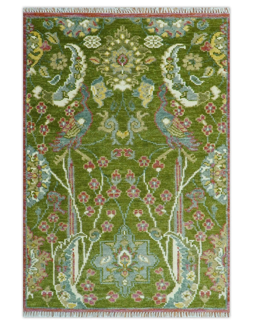 The Peacock Garden Bird Hand Knotted Custom Made Wool Area Rug