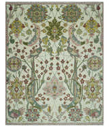 The Peacock Garden Ivory and Green Bird Hand Knotted Multi size Wool Area Rug