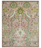 The Peacock Garden Pink and Green Peacock Bird Hand Knotted Multi size Wool Area Rug