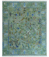 The Plants and Roots Green Hand Knotted Traditional Custom Made Wool Area Rug