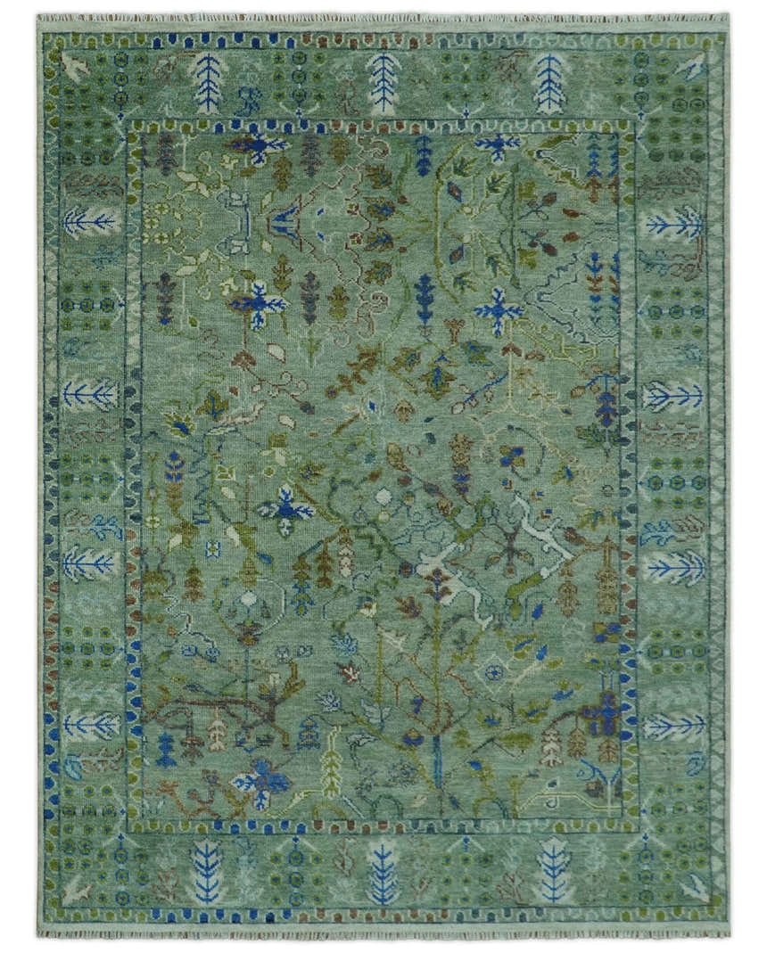 The Plants and Roots Green Hand Knotted Traditional Custom Made Wool Area Rug