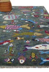 The Sea Life vibrant Colorful Fish Gray Rug Hand Knotted Multi Size Wool Area Rug