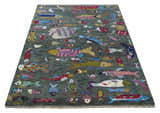The Sea Life vibrant Colorful Fish Gray Rug Hand Knotted Multi Size Wool Area Rug