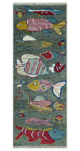 The Sea Life vibrant Colorful Fish Gray Rug Hand Knotted Multi Size Wool Area Rug