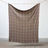 100% Cotton Knitted Throw - Grid in Latte and Cream