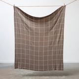 100% Cotton Knitted Throw - Grid in Latte and Cream