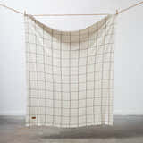 100% Cotton Knitted Throw - Grid in Latte and Cream