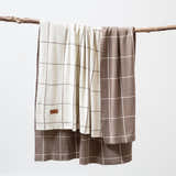 100% Cotton Knitted Throw - Grid in Latte and Cream