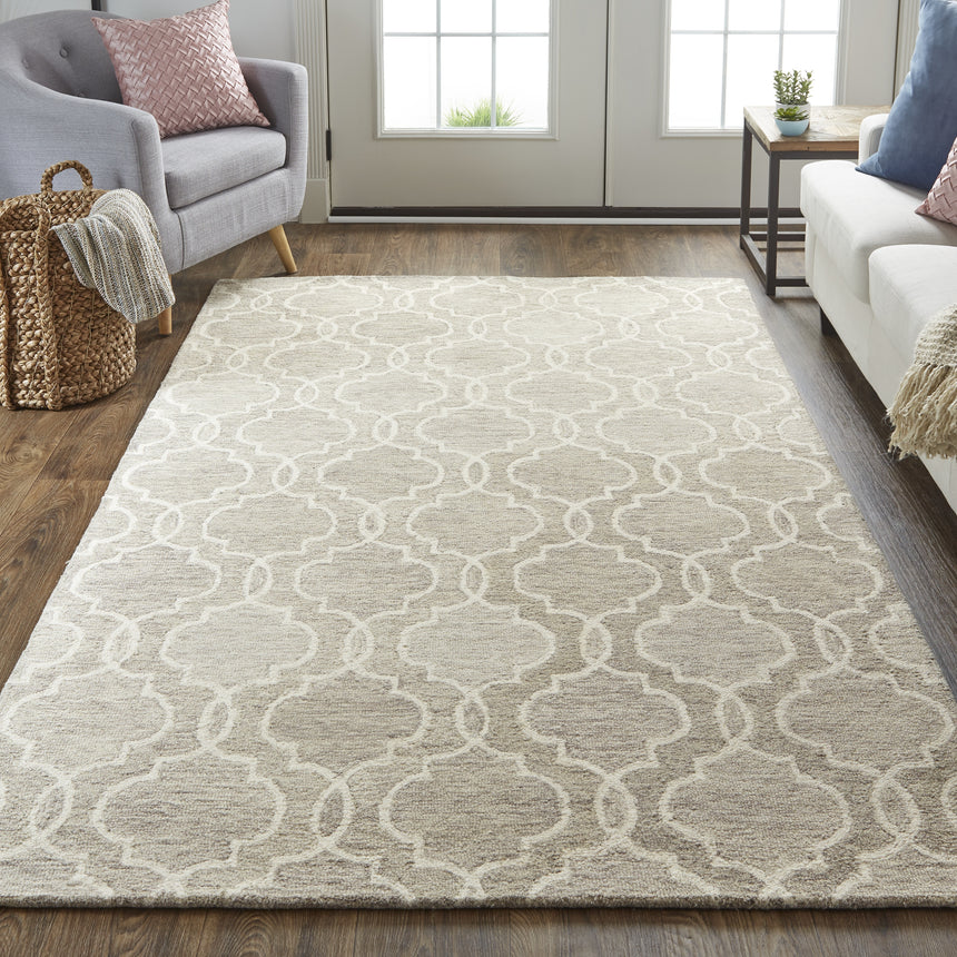 Feizy Belfort Transitional Trellis & Lattice - Gray/Ivory Area Rug