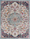 Close-up of the Tigril Blue 2303 Area Rug, showcasing its beige, ivory, and turquoise floral bohemian design. Design-Rectangle