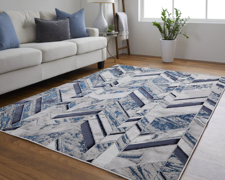Feizy Indio Modern Herringbone - Ivory/Blue/Gray Area Rug