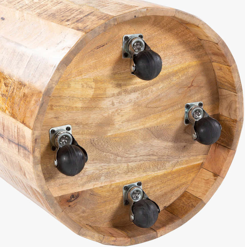 Bungsuan Natural Wood End Table with wheels