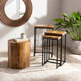Bungsuan Natural Wood End Table with wheels