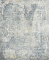 Close-up of the Adsila Teal Blue Thick Luxe Rug featuring a distressed, contemporary gray, teal, and tan pattern. Design-Rectangle-71010