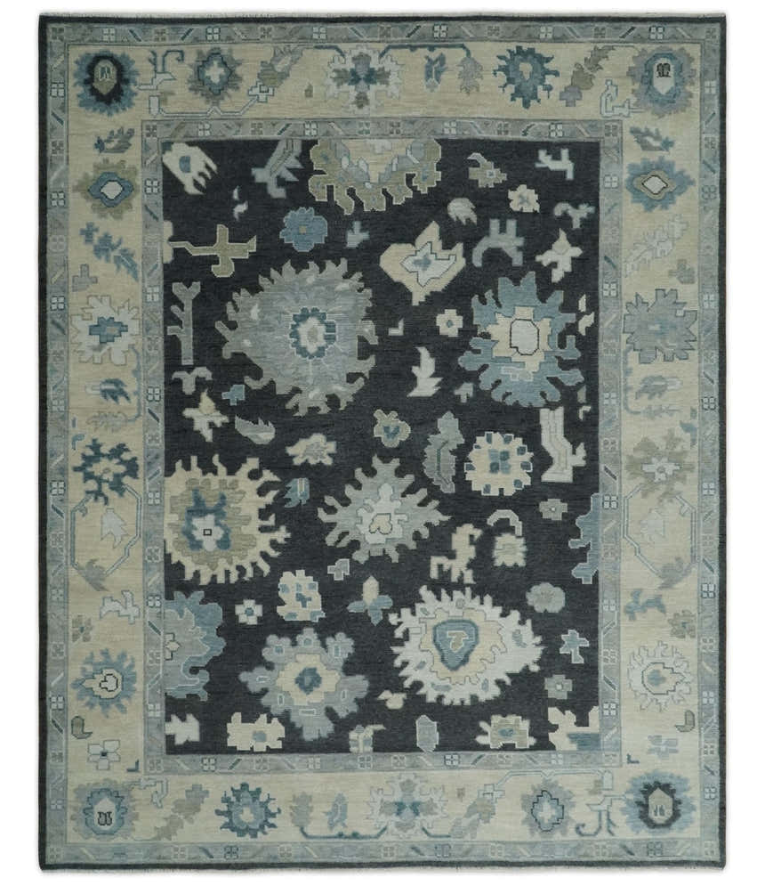 Antique look Black, Beige and Silver Hand Knotted Traditional Oushak Multi Size Wool Area Rug