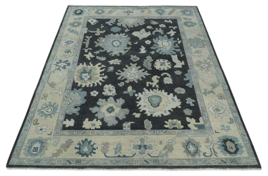 Antique look Black, Beige and Silver Hand Knotted Traditional Oushak Multi Size Wool Area Rug