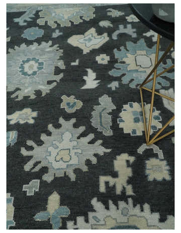 Antique look Black, Beige and Silver Hand Knotted Traditional Oushak Multi Size Wool Area Rug
