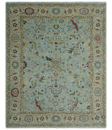 Traditional Aqua and Beige Hand knotted Oriental Oushak Custom Made wool Area Rug