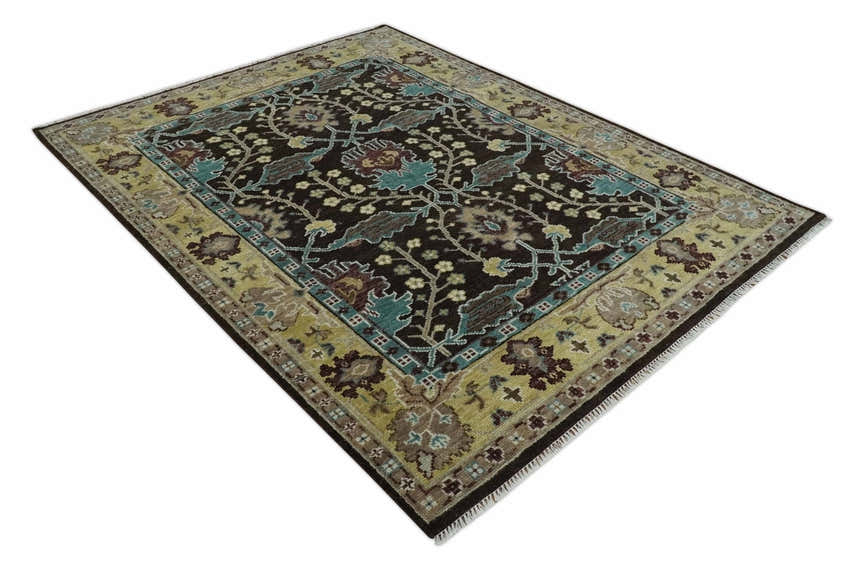 Traditional Black, Beige and Blue Antique Style Hand knotted Wool Area Rug
