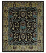 Traditional Black, Beige and Blue Antique Style Hand knotted Wool Area Rug