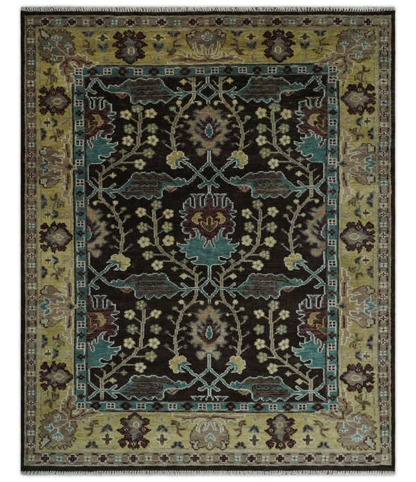 Traditional Black, Beige and Blue Antique Style Hand knotted Wool Area Rug