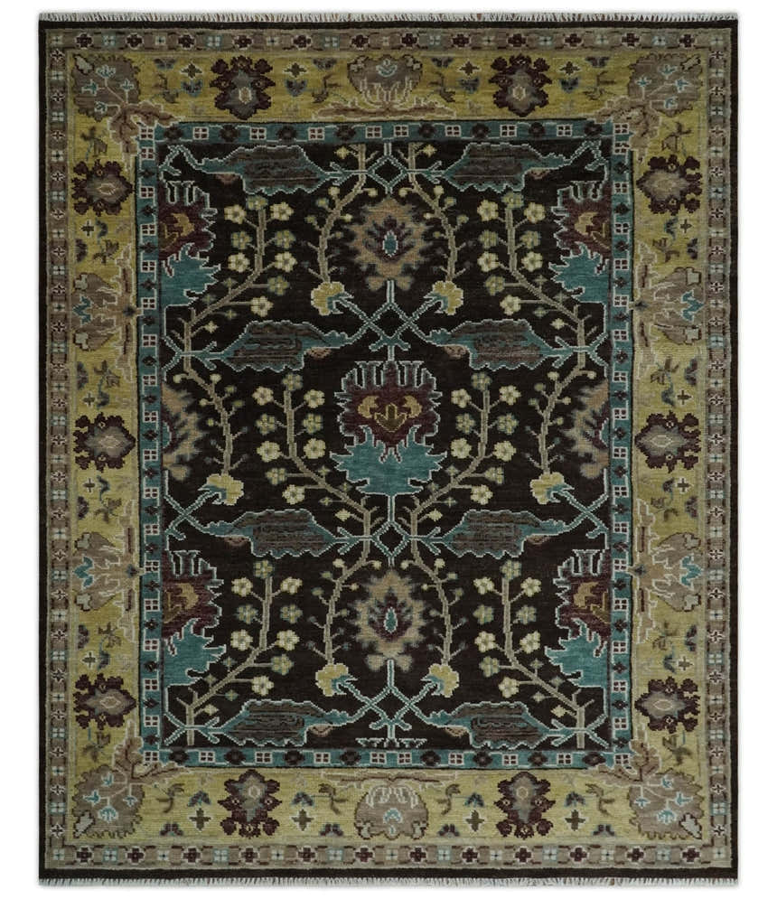 Traditional Black, Beige and Blue Antique Style Hand knotted Wool Area Rug