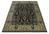 Traditional Black, Beige and Blue Antique Style Hand knotted Wool Area Rug