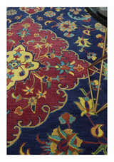 Traditional Blue and Red Hand Tufted Turkish Design Wool Area Rug