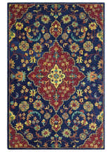 Traditional Blue and Red Hand Tufted Turkish Design Wool Area Rug