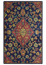 Traditional Blue and Red Hand Tufted Turkish Design Wool Area Rug