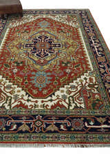 Traditional Blue, Rust and Ivory Heriz Serapi Hand knotted Multi Size wool Area Rug
