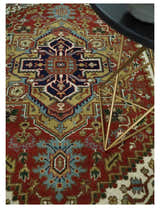Traditional Blue, Rust and Ivory Heriz Serapi Hand knotted Multi Size wool Area Rug