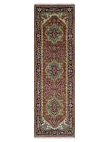 Traditional Blue, Rust and Ivory Heriz Serapi Hand knotted Multi Size wool Area Rug