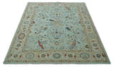 Traditional Floral Blue, Ivory and Beige Oriental Oushak Multi size wool Area Rug