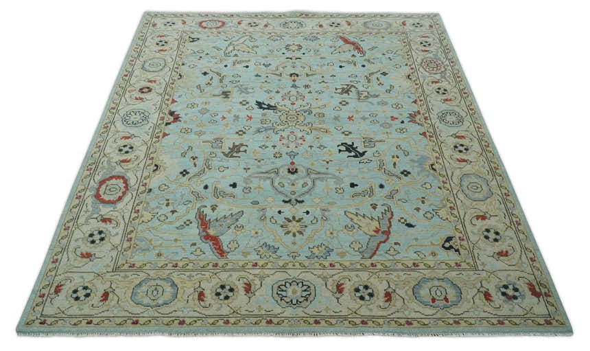 Traditional Floral Blue, Ivory and Beige Oriental Oushak Multi size wool Area Rug