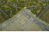 Traditional Floral Green and Blue Hand Knotted Multi size wool area rug