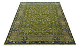 Traditional Floral Green and Blue Hand Knotted Multi size wool area rug