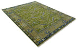 Traditional Floral Green and Blue Hand Knotted Multi size wool area rug