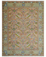 Traditional Floral Peach and Green Hand Knotted Custom Made wool area rug