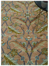 Traditional Floral Peach and Green Hand Knotted Custom Made wool area rug