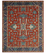Traditional Floral Red, Blue, Beige and Green Hand Knotted Medallion Custom Made wool Area Rug